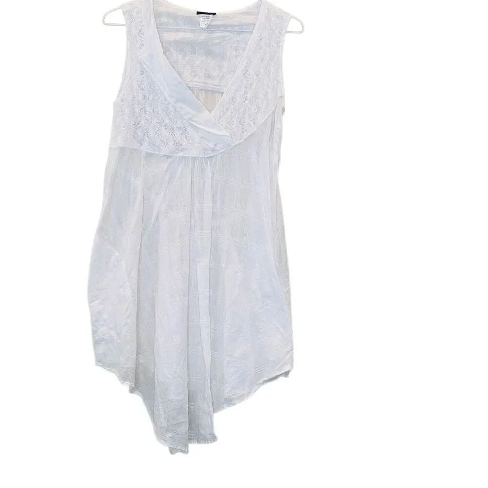Anthropologie Left Of Center Gauzy Cotton Asymmetric Tunic Blouse White Medium